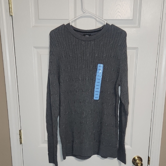 Express Gray Crew Neck Sweater with Cable Knit - Picture 1 of 5